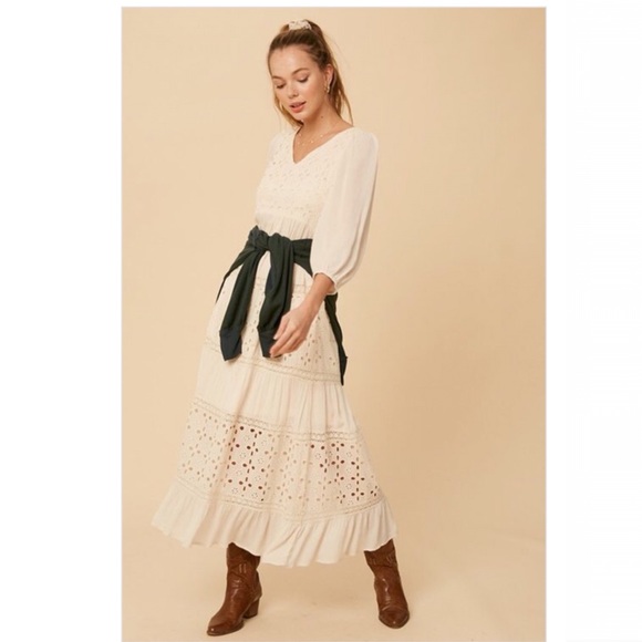 NEW Believe in Magic Boho Cut-out Ivory White Prairie Maxi Dress - Picture 10 of 14